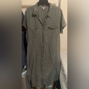 Olive Green Button-Up Shirt Dress